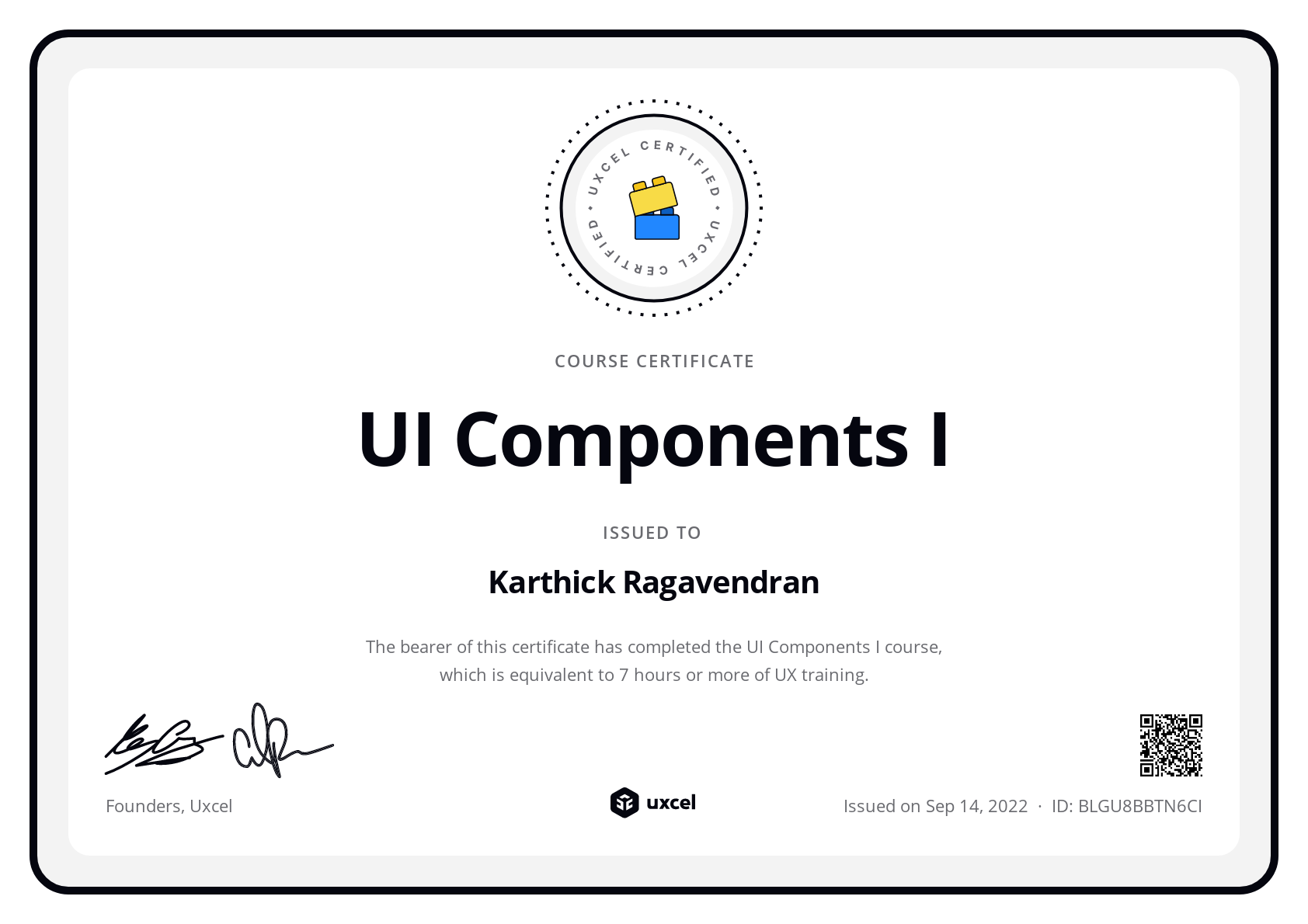 Karthick Ragavendran's certificate